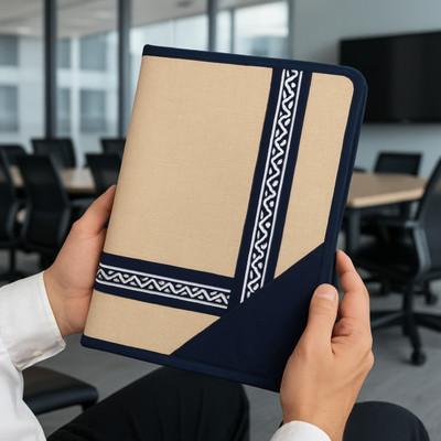 Jute Creations Jute Jute Folder(Set Of 1, Beige-Blue)