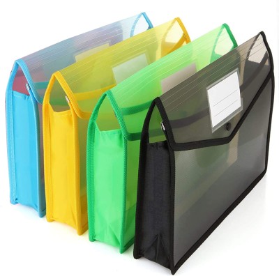 Kopila Plastic Transparent Poly-Plastic A4 Documents File Storage Bag with Snap Button(Set Of 4, Multicolor)