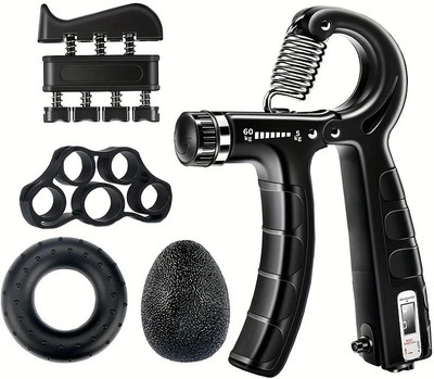 Shopeleven 5Pcs Set Fingers Trainer Stretching Band, Ball, Ring, Exercise, Decompression Hand Grip/Fitness Grip(Black)