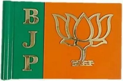 RG7 BJP PRINTED LOUTS 3D CAR BONET FLAG AND GANESHA GOLD PLATED CAR DASHBORD IDOL Rectangle Car Window Flag(Metal)