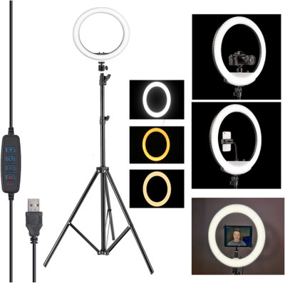 Deeshora 10 inch Light with 7 Ft Tripod,Mobile Holder,3LED Lighting Modes,Photoshoot Ring Flash(White)