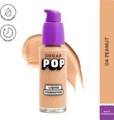 SUGAR POP Liquid Foundation - 04 Peanut | Water Resistant | Super Matte | Full Coverage Foundation(04 Peanut, 30 ml)
