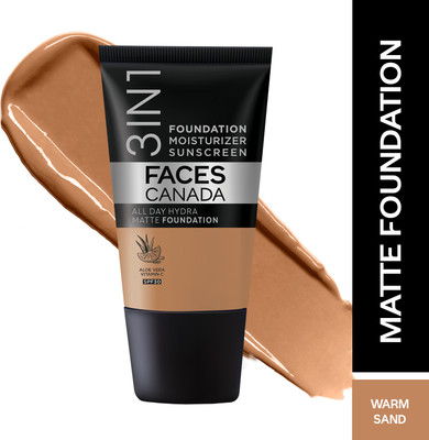 FACES CANADA All Day Hydra Matte (Mini) | 3 in 1 Moisturizer + SPF 30 + Foundation(Warm Sand 042, 18 ml)