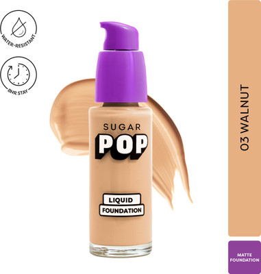 SUGAR POP Liquid Foundation - 03 Walnut | Water Resistant | Super Matte | Full Coverage Foundation(03 Walnut, 30 ml)