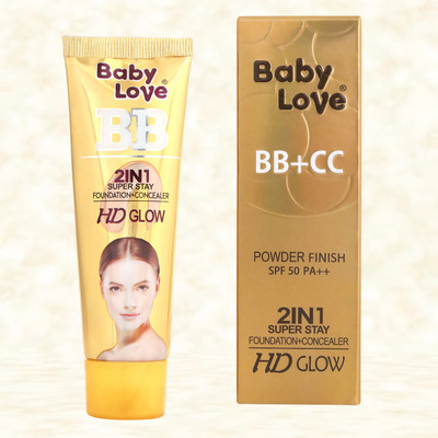 Baby Love BB+CC Glow Foundation with SPF50 PA++ |2in1 Base+Concealer | Powder Touch Finish Foundation(Beige, 50 g)