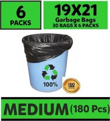 ALEX INDIA MARKETING 6 packs of 30 Pcs - 180 pcs - 19X21 Medium 6 L Garbage Bag (180Bag ) Medium 6 L Garbage Bag  Pack Of 180(180Bag )