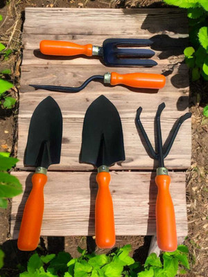 Wolzook Gardening Tools for Home (Cultivator, Big and Small Trowel, Weeder, Fork) S5 Garden Tool Kit(5 Tools)