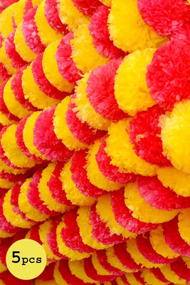 MP ENTERPRISEE Artificial Yellow & Dark Pink Marigold Flower Garlands 5 Ft Long, for Parties Indian Weddings Indian Theme Decorations Home Decoration Photo Prop Diwali Indian Festival Plastic Garland(Yellow, Pink)