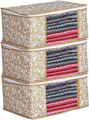Kiara Creation Chiku Sari Cover Non-Woven Fabric Organiser with Transparent Window Pack - 3A(Beige)