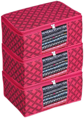 Dwarkesh 3 pcs Non-Woven Saree Cover/Clothes Organiser For Wardrobe Set Storage Bag Cloth Safety Bag for Sarees,Lahanga,Cloths,Suits,Pants Shirt Storage Saree Cover box01(Red)