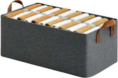 VRTREND Collapsible Fabric Storage Cubes Organizer with Handles Foldable Baskets Set 1 Premium 26L Multipurpose Fabric Storage Bag | Foldable Clothes Organizer_VR7 Collapsible Fabric Storage Cubes Organizer with Handles Foldable Baskets Set 1(Grey)