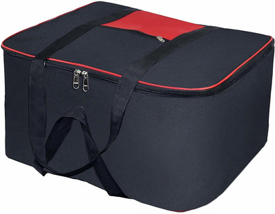 Ankit International Garment Cover Nylon Big Underbed Storage Bag Moisture Proof Cloth Organiser with Zippered Closure and Handle(BlackRed, 54x46x28cm) Rectangular MTB_1(Black)