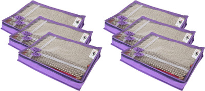 S4S High Quality 80 GSM Transparent Top Non Woven Single Saree Cover/Wardrobe Organizer/Storage Bag Pack of 6 (17X13X3 INCH)(Purple)