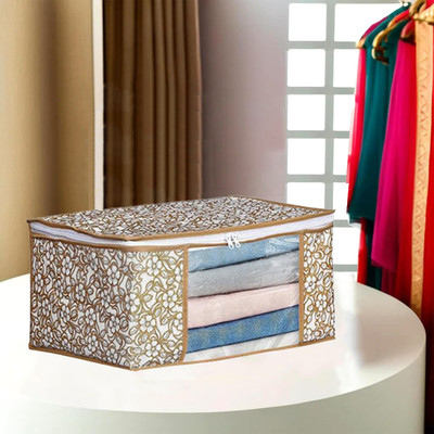 Shaping Fabric High Quality Large Saree Cover With Double Zipper | Wardrobe Bag | Saree Cover Closet Organizer / Saree Bags For Wardrobe Organizer Clothes Premium Clothes Cover (Wedding Collection Gift) Garment Cover Pack of 01 F7773_SC_Large_82463744(Beige)