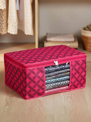 AMAK INC Set of 1 High Quality Non Woven With Window Saree cover/Wardrobe Organizer Clothes cover/Storage Cover/Cloth Organizer Cover Storage Space Saver Multipurpose Bag/ Wardrobe Storage Organizer Storage Box ‎ SC_XL_SP_041(Pink)