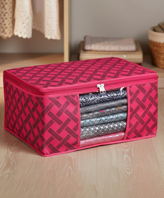 AMAK INC Set of 1 High Quality Non Woven With Window Saree cover/Wardrobe Organizer Clothes cover/Storage Cover/Cloth Organizer Cover Storage Space Saver Multipurpose Bag/ Wardrobe Storage Organizer Storage Box ‎ SC_XL_SP_041(Pink)