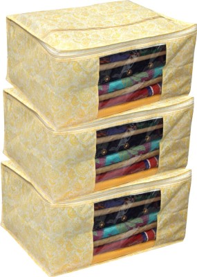 KUBER INDUSTRIES Designer Non Woven Saree Cover/Regular Cloth Bag/Wardrobe Organiser Set Of 3 Pcs (Gold Print) Code-GL01 GOLDPRINTSC01(Gold)