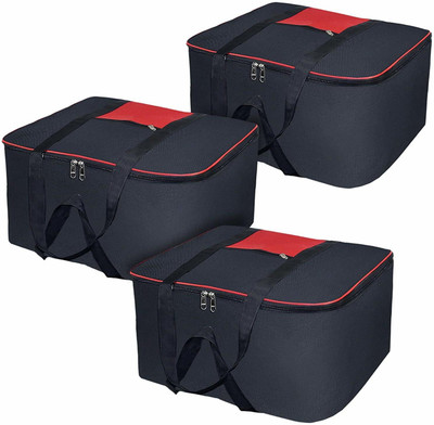 House of Common Stoarge Bag Underbed Rectangular Storage Bag with Zipper And Handle,Black-Red (SET OF 3) BM102(Black)