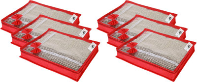 S4S High Quality 80 GSM Transparent Top Non Woven Single Saree Cover/Wardrobe Organizer/Storage Bag Pack of 6 (17X13X3 INCH)(Red)