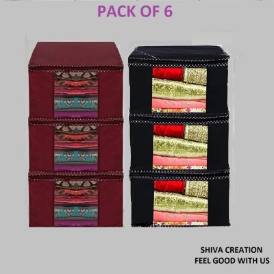 Shiva Creation FNV6P-B.R Non Woven Fabric Saree/Suit/Blanket/Garment Cover Set with Transparent Window FNV6P-6B.R(BLACK RED)