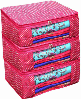 Tiarakrafts 3 Presents 2 Layered Cotton Quilted Large Saree Cover Storage Bag Pack of 3(Pink)