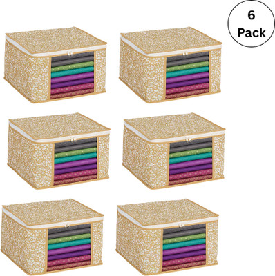 saree cover Set of 6 Non-Woven Printed Saree Cover Organizer with Transparent Window Set of 6(Beige Brown)