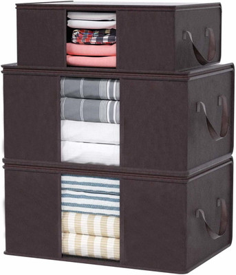 wini krafts Blanket organizer for under storage with side handles Wardrobe Clothes covers , Cloth s Closet Organizer and Foldable Clothing Bag for Clothes, Comforter, Underbed Storage (Black) 3(Brown)