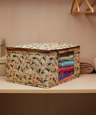 Ankit International Saree Cover Premium High-Quality Garment Cover Storage Bag For Wardrobe Organizer Garments Storage bags-Big in size Printed saree cover Pack of 1(Beige, Orange)