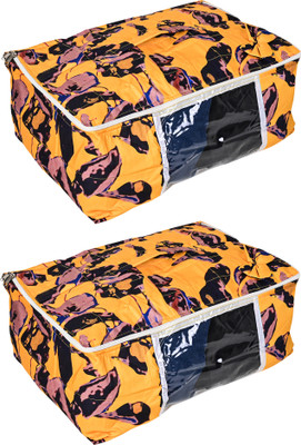 ATHNICX Quilted 3 Layered Foldable Saree Covers/Clothes Storage Bag Blend Cotton Laundry Bag(Set Of-02 Yellow)