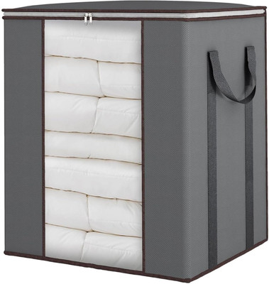 INFINITYCRAFTS Extra Large Blanket Storage Bags 90L Dustproof Transparent Window Pillow Sheet Foldable Clothes Storage Organizer Container Reinforced Handles Breathable For Double Bed Quilt/Saree Bag/Lehnga Storage & Wardrobe Organizing (Set of 1)(Grey)