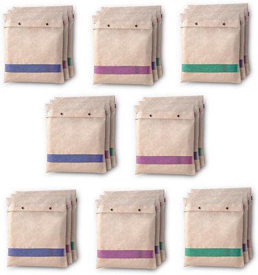 TAKIVA Cotton Saree Cover with Button Closure (Pack 24) | Wardrobe Organizer with Transparent mesh window | Clothes Storage Bag | Clothes Covers(Off White)