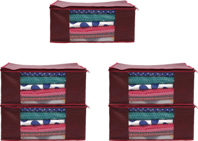 Ankit International High Quality Large Saree Cover With Double Zipper | Wardrobe Bag | Saree Cover Closet Organizer / Saree Bags For Wardrobe Organizer Clothes Premium Clothes Cover (Wedding Collection Gift) Garment Cover Pack of 05 F7773_SC_Large_82464108(Maroon)
