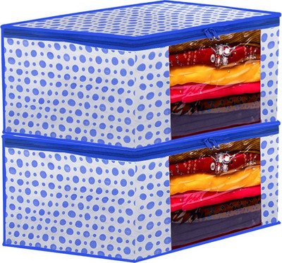 Ankit International Garment Cover Dot Printed Foldable, Non-Woven Saree Cover/Organizer With Transparent Window BB_02(Blue)