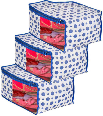 Craficial Non Woven Fabric Blouse Cover/ Clothes Organizer with Transparent Window & Zipper Closure | Pack of 3 Foldable Multipurpose Storage(Blue)
