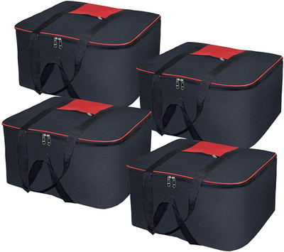 Home Style India Underbed Storage Bag / Multi Purpose Cloth Storage Bag For Travel Cloth Storage Bag With Zip Closure (Pack of 4)(Black)