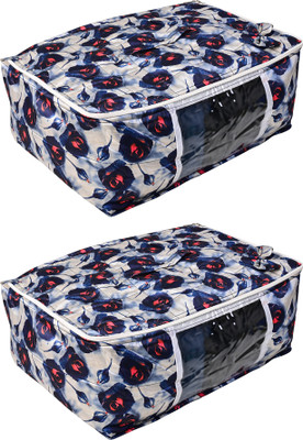 ATHNICX Quilted 3 Layered Foldable Saree Covers/Clothes Storage Bag Blend Cotton Laundry Bag(Set Of-02 Cream & Navy Blue)
