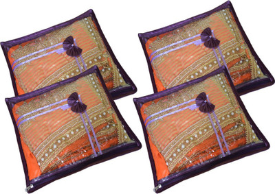 Aavni pack of 4 single satin saree covers(Purple)