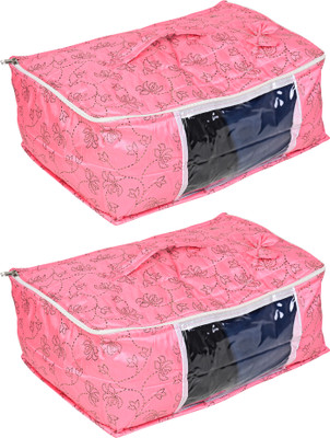 ATHNICX Quilted 3 Layered Foldable Saree Covers/Clothes Storage Bag Blend Cotton Laundry Bag(Set Of-02 Pink Peach)