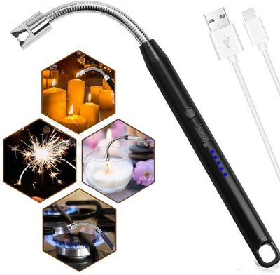 PRATYANG Rechargeable Gas Lighter For Kitchen Stove,Candle, 360deg Flame Adjustable P36 USB Rechargeable Electric Lighter for Kitchen, Pooja Room, Candles, BBQ P36 Cigarette Lighter(Black)