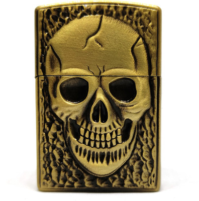 First Dot Lighter | Skull Embossed Metal Lighter for Men | Refillable Windproof Cigarette Lighter for Men | Cool Skull Design | Pocket Lighter(Gold)