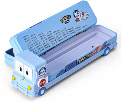 Paaroots Pack of 1 Cartoon Printed Bus Shaped Geometry Box Double Compartment Geometry Box(Multicolor)