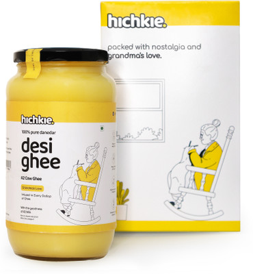 Hichkie A2 Desi Cow Ghee Made with Traditional Hand Churning Bilona Method Ghee Glass Bottle(1000 ml)