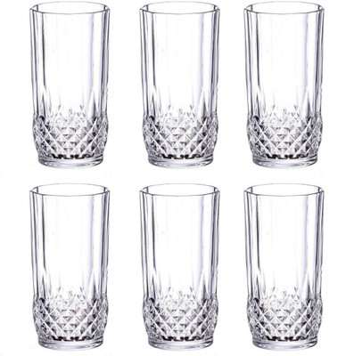 Adigee (Pack of 6) Tall Diamond Engraved Bottom Whiskey Glass, Crystal Rocks Whiskey Glasses Set Glass Set Whisky Glass(350 ml, Glass, Clear)