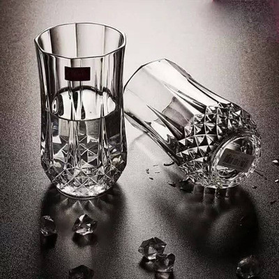 varyon (Pack of 2) Tall Diamond Whiskey Glass, Crystal Rocks Whiskey Glasses Set of 2 Glass Set Water/Juice Glass(340 ml, Glass, Clear)