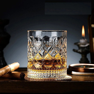 VLKMK (Pack of 4) Fashioned Whiskey Glass - Heavy Base Rocks Barware Glasses for Scotch, Mixed Drinks, Wine, Bourbon, Juice, Water and Cocktail Drinks 350 Ml Pack of 4 Glass Whisky Glass(350 ml, Glass, Clear)