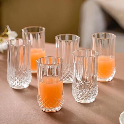 Sontox Enterprise (Pack of 6) HIGHBALL WATER DRINKING PCS 6 Glass Water/Juice Glass(300 ml, Glass, Multicolor)