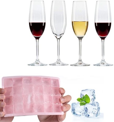 jay gatrad seller (Pack of 5) Ice Cube Tray 1Pc with 170 ml Champagne Wine Glass Set of 4 Glass Set Wine Glass(170 ml, Glass, Clear)