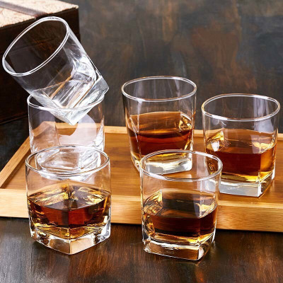varyon (Pack of 6) Small Plaza Square juice Glass for Welcome drink , Pack of 6 , 170 ML Glass Set Water/Juice Glass(170 ml, Glass, Clear)