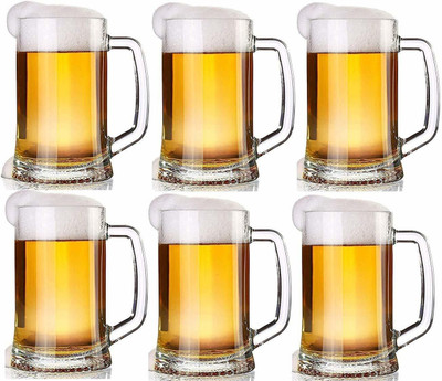 Uinque Buyer (Pack of 6) Designer Handle Mug/Glass, Set Of 6, Capacity 5000 ML, Transparent Glass Mug Glass Beer Mug(500 ml, Glass, Clear)