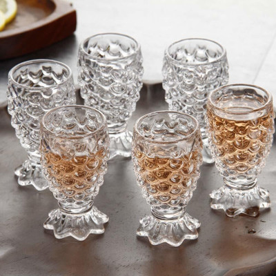 varyon (Pack of 6) Gifts & Decor Crystal Clear Pineapple Shaped Juice, Drinking Glass Set of 6 Glass Set Water/Juice Glass(250 ml, Glass, Clear)